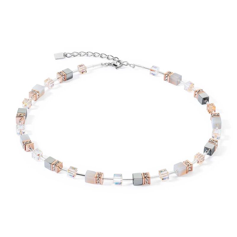 Coeur de Lion GeoCube&reg; Agate & Rose Gold Stainless Steel Necklace image number 0